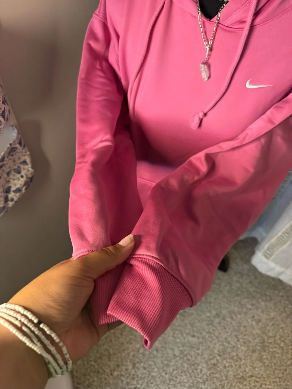 Nike Pink Women's Crewneck Hoodie with White Swoosh